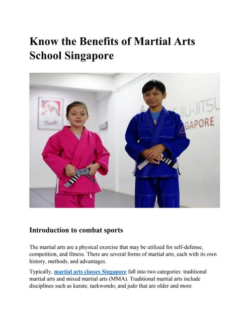 Know the Benefits of Martial Arts School Singapore