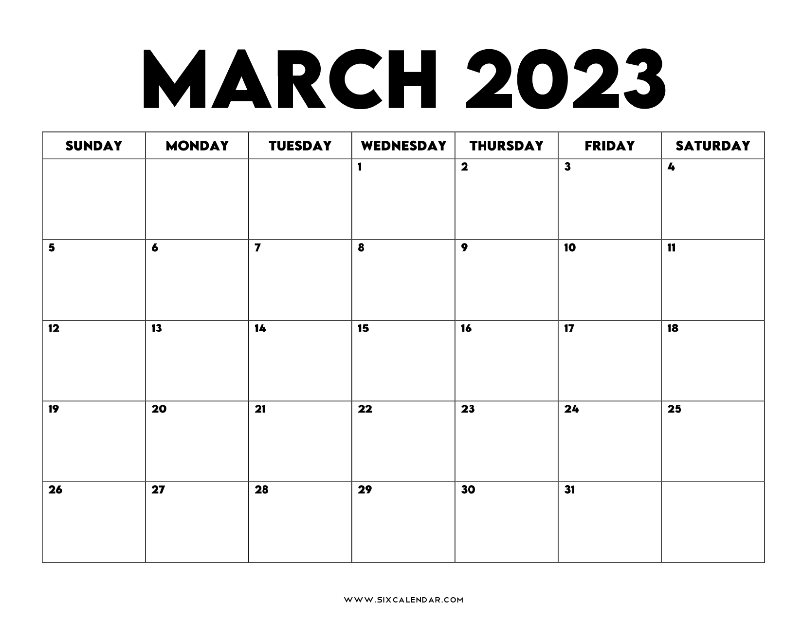 March 2023 Calendar PDF, March Calendar Printable with Holidays