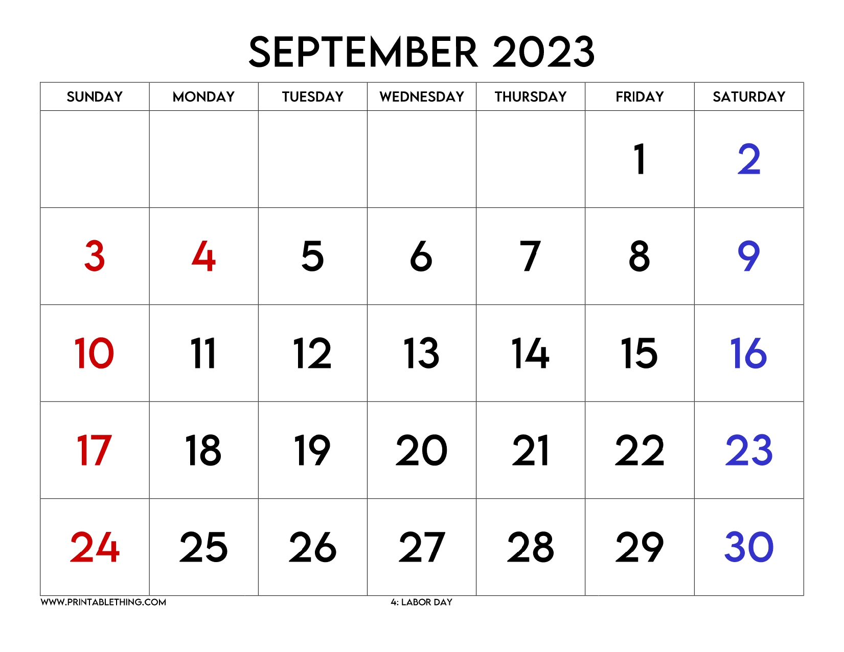 5+ September 2023 Calendar PDF Printable with Holidays Free Templates
