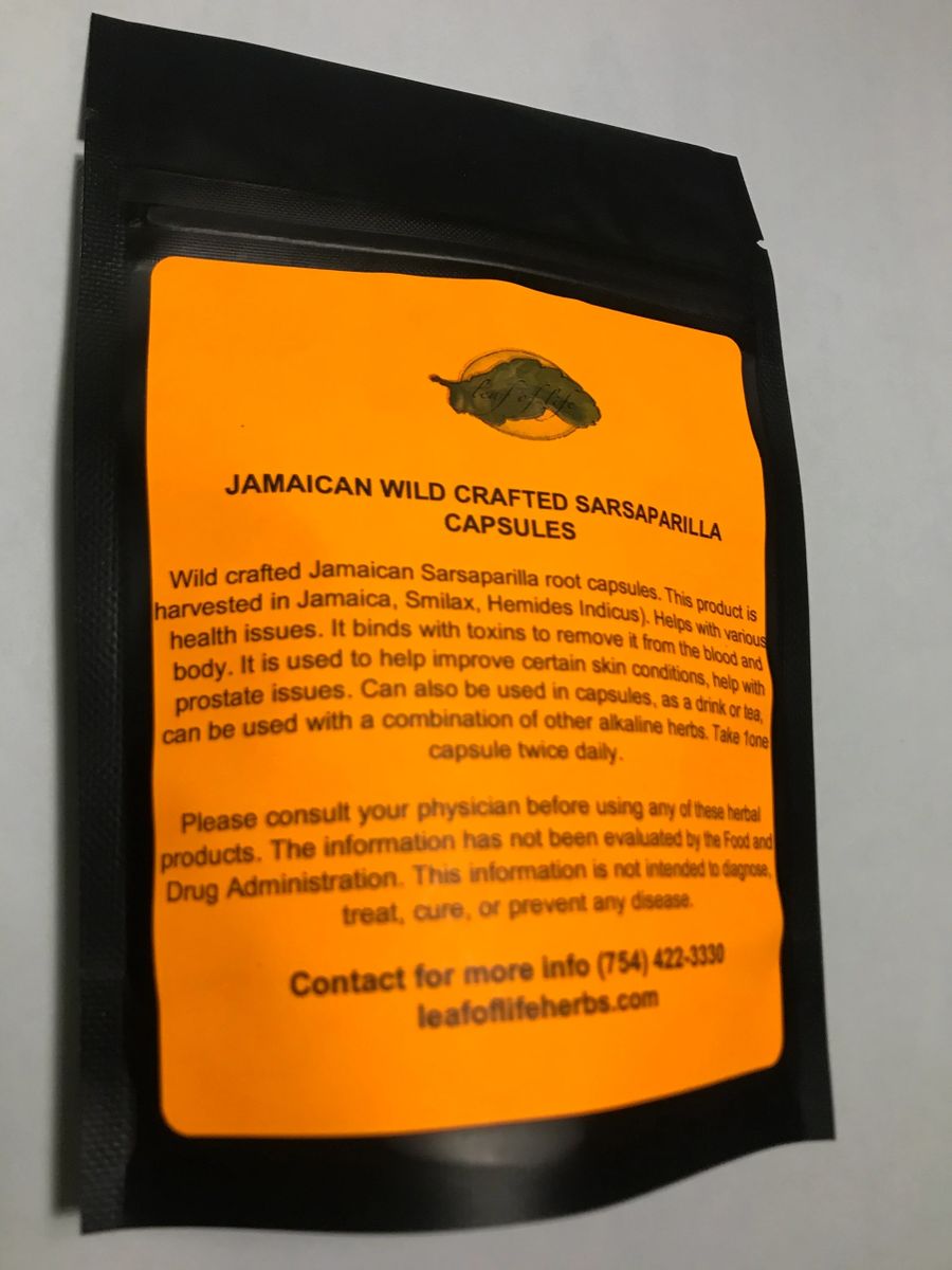 Jamaican wild crafted Sarsaparilla Dr. Sebi approved Alkaline Herbs in Vegetarian Capsules, 100 # 0 capsules appx 500mg vegetarian