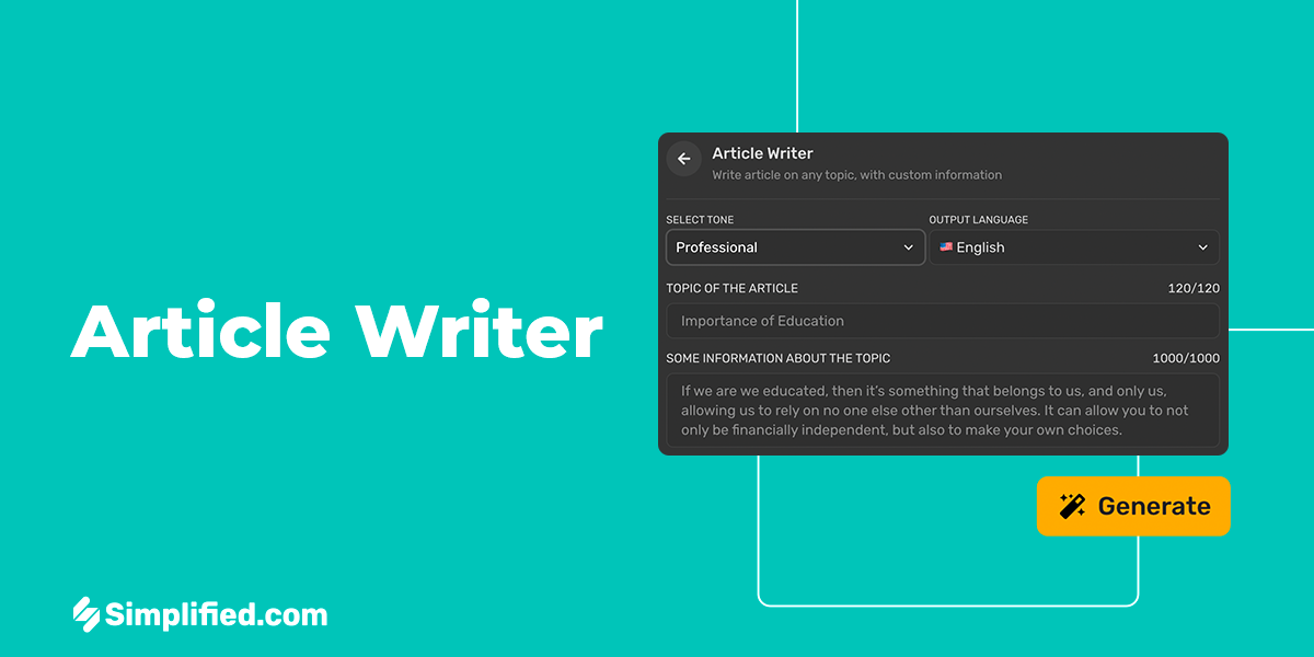 Free Article Generator & Writer- Generate Article in seconds