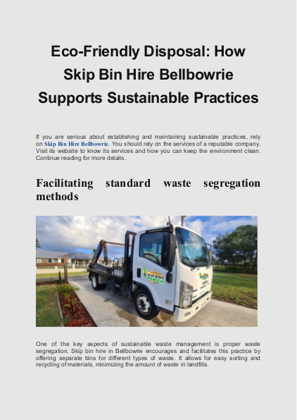 Eco-Friendly Disposal: How Skip Bin Hire Bellbowrie Supports Sustainable Practices