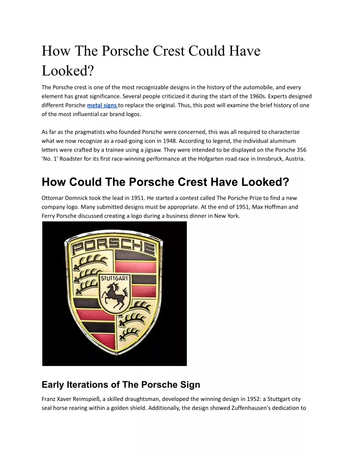 PPT - How The Porsche Crest Could Have Looked PowerPoint Presentation, free download - ID:12467693