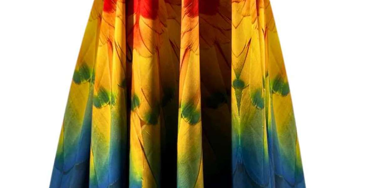 Embrace Tropical Elegance with the Parrot Feather Print Skirt
