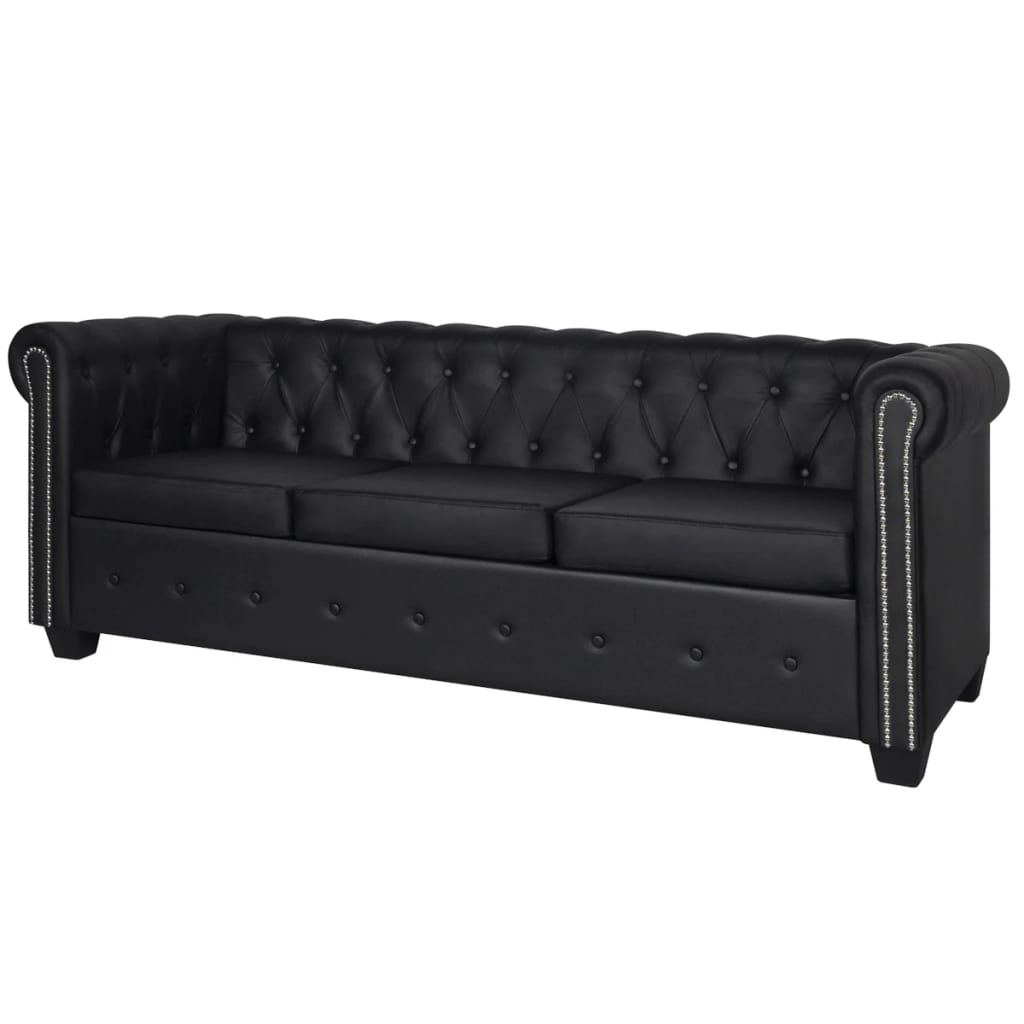 Chesterfield 3-Seater Artificial Leather Black | Furnituroo