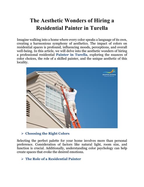 The Aesthetic Wonders of Hiring a Residential Painter in Turella | PDF
