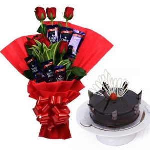 Send Valentine Cake and Flowers Combo Online - OyeGifts