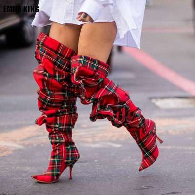 Ladies Plaid Over The Knee Thigh High Boots Profile Picture
