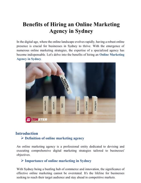 Benefits of Hiring an Online Marketing Agency in Sydney | PDF