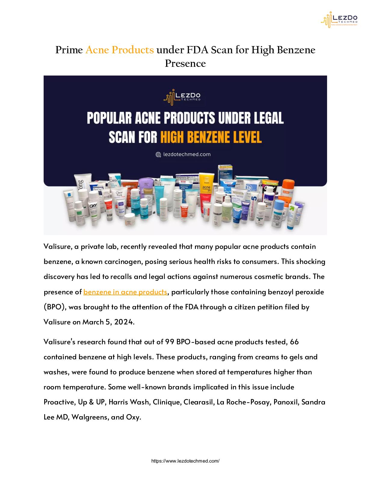 Prime Acne Products under FDA Scan for High Benzene Presence