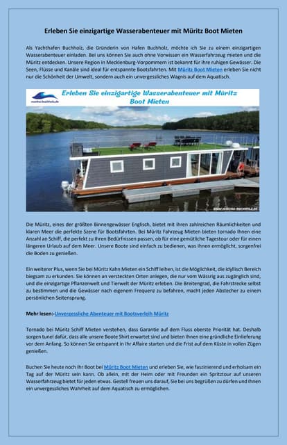 Mieten Sie Ihr Traumboot mit Müritz Boot Mieten | PDF