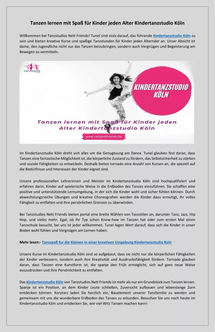 PPT - Tanzen lernen mit Spaß und Kreativität Kindertanzstudio Köln PowerPoint Presentation - ID:13092018