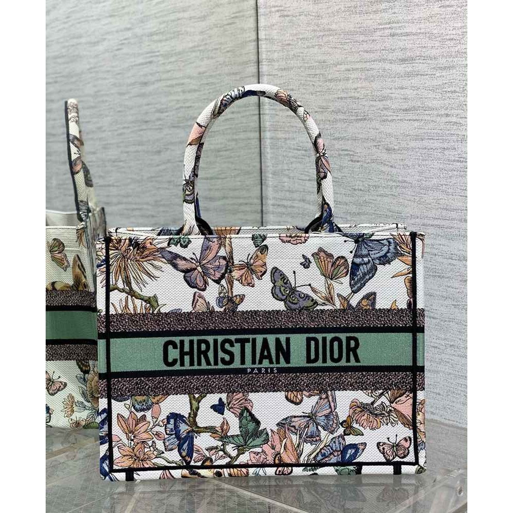 Dior Medium Book Tote Bag in White Toile de Jouy Mexico Embroidery IAMBS240669 Outlet Sales