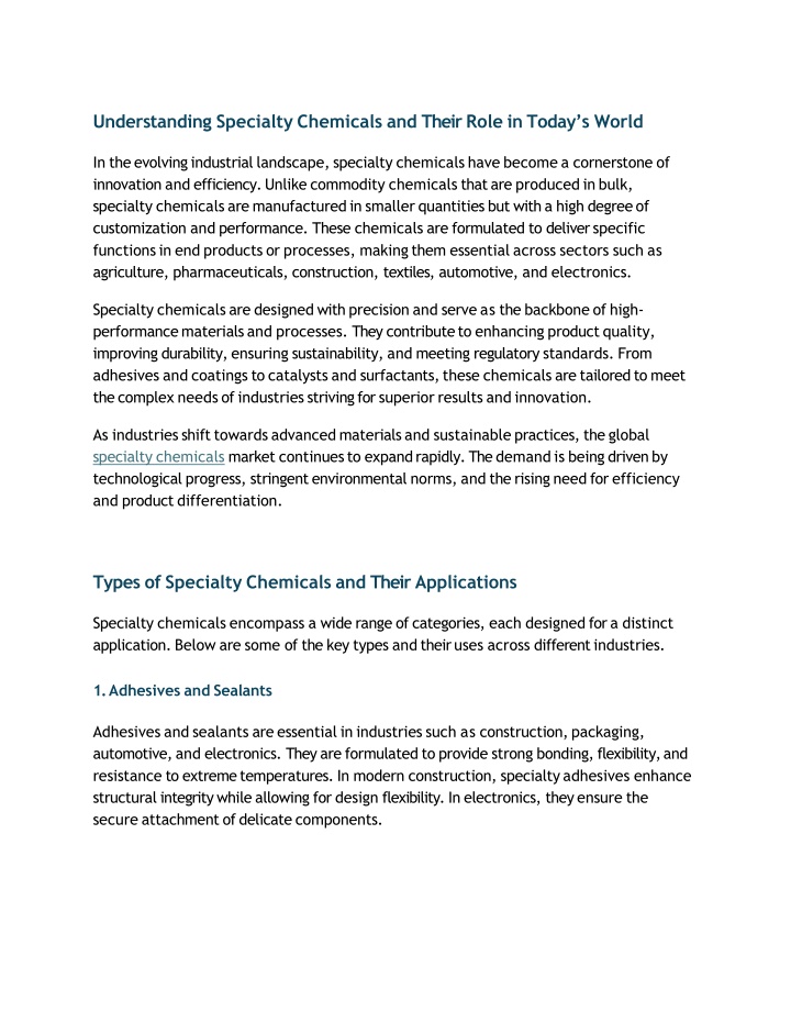 PPT - Understanding Specialty Chemicals and Their Role in Today’s World PowerPoint Presentation - ID:14604087